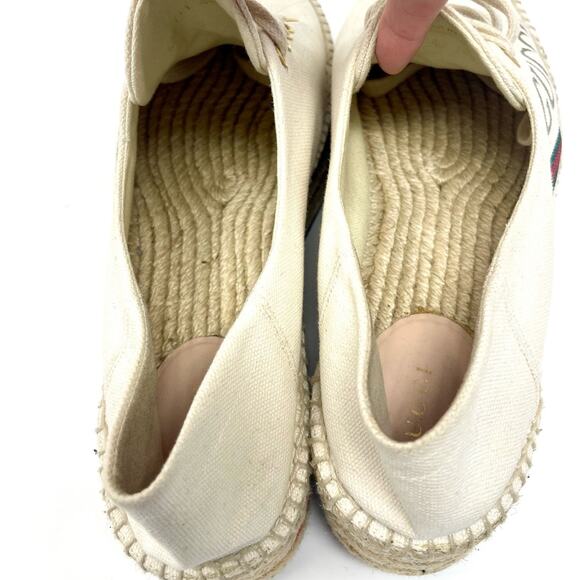 Gucci Lilibeth GG Web Logo Canvas Lace Up Espadrille Platform Sneaker Cream EU40 - Picture 11 of 14